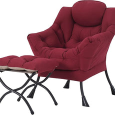 Tiita Lazy Chair with Ottoman, Modern Large Accent Lounge Armchair, Comfy Leisure Sofa Reading Chair with Footrest for Bedroom, Living Room, Dorm Rooms, Garden and Courtyard, Wine red