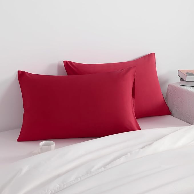 NTBAY Toddler Pillow Cases Set of 2, 2 Pack Brushed Microfiber 14x20 Pillow Cases, Soft, Wrinkle, Fade, Stain Resistant Wine Red Pillow Cases with Envelope Closure, 14x20 Inches, Wine Red