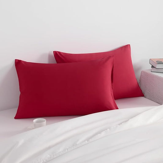 NTBAY Queen Pillow Cases Set of 2, 2 Pack Brushed Microfiber 20x30 Pillow Cases, Soft, Wrinkle, Fade, Stain Resistant Wine Red Pillow Cases with Envelope Closure, 20x30 Inches, Wine Red