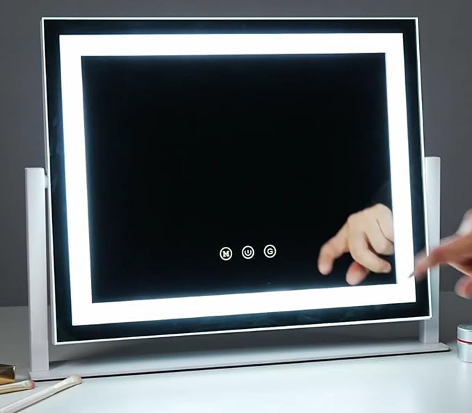 Lighted Makeup Mirror, 17.3"x13" Hollywood Vanity Mirror with Lights,Three Color Lighting Modes, and 5X Magnification Mirror, Smart Touch Control, 360°Rotation (White, Gift Box)