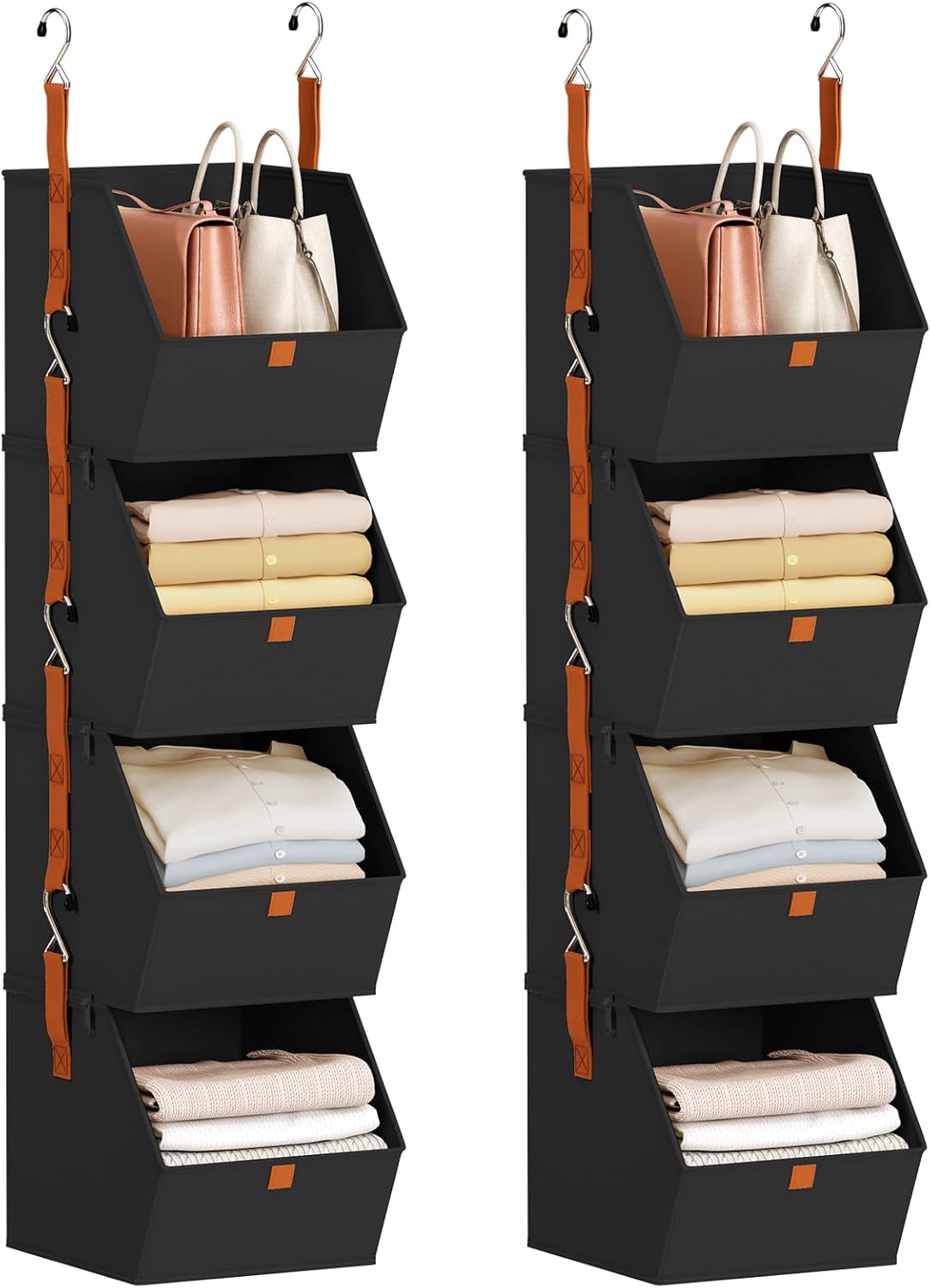 Homsorout Hanging Closet Organizer 4 Tier - Clothes Hanging Shelves, Space-Saving Closet System, Fabric Storage Bins Bedroom Organization, Collapsible Baskets for Home, Dorm, Rv, Beige Dormly