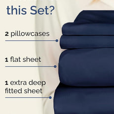Extra Deep Pocket King Sheets - 4 Piece Breathable & Cooling Bed Sheets - Hotel Luxury Bed Sheet Set - Soft, Wrinkle Free & Comfy - Easily Fits Extra Deep Mattresses - Deep Pocket Navy Blue Sheets Set