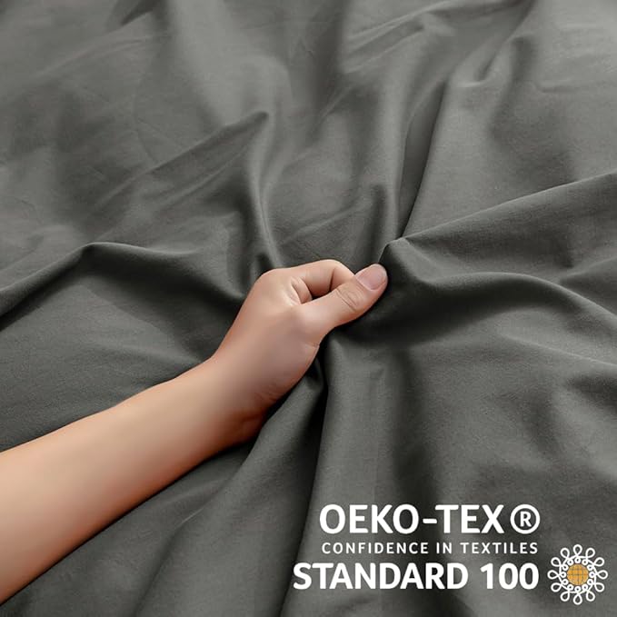 JELLYMONI Gray Duvet Cover King Size - 100% Washed Cotton Linen Like Textured Comforter Cover, 3 Pieces Lightweight Soft Bedding Set with Zipper Closure (Dark Gray, King 104"x90")