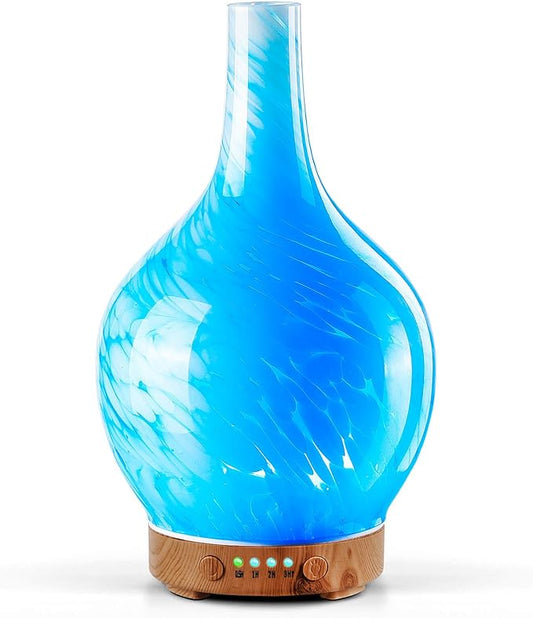 Porseme 150ml Essential Oil Diffuser Glass Color Changing Aroma Air Diffusers Aromatherapy Ultrasonic Cool Mist Humidifier 6 Running Hours Waterless Auto-Off for Sleeping, Yoga, Office, Spa(Blue Wave)