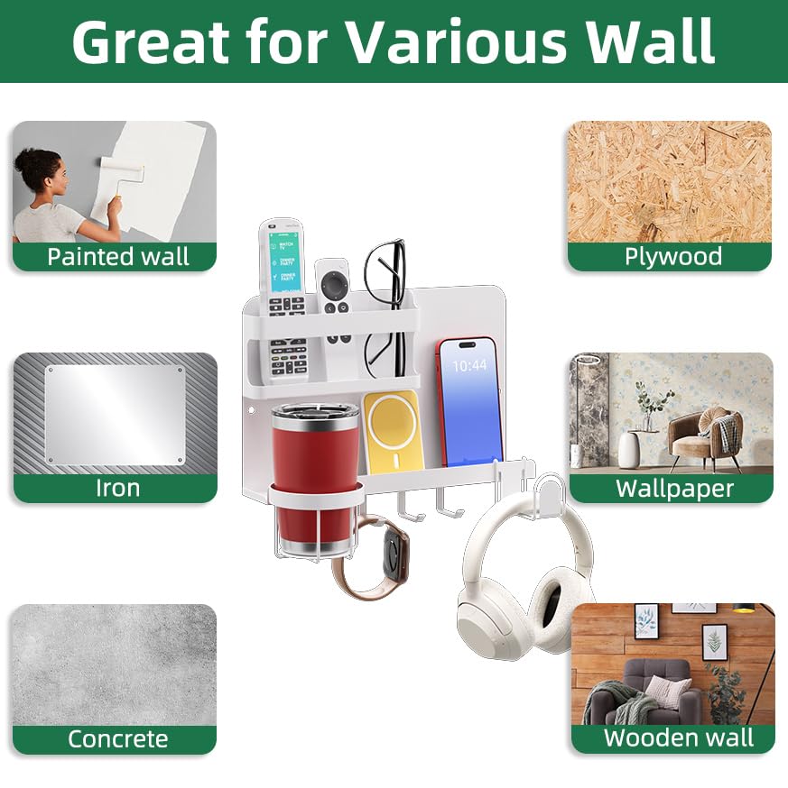 Versatile Bedside Wall Organizer, Floating Bedside Shelves, Wall Mount Essential Accessories for Room Decor, Dorm, Makeup Organizer, Remote Control Holder，Night Stand