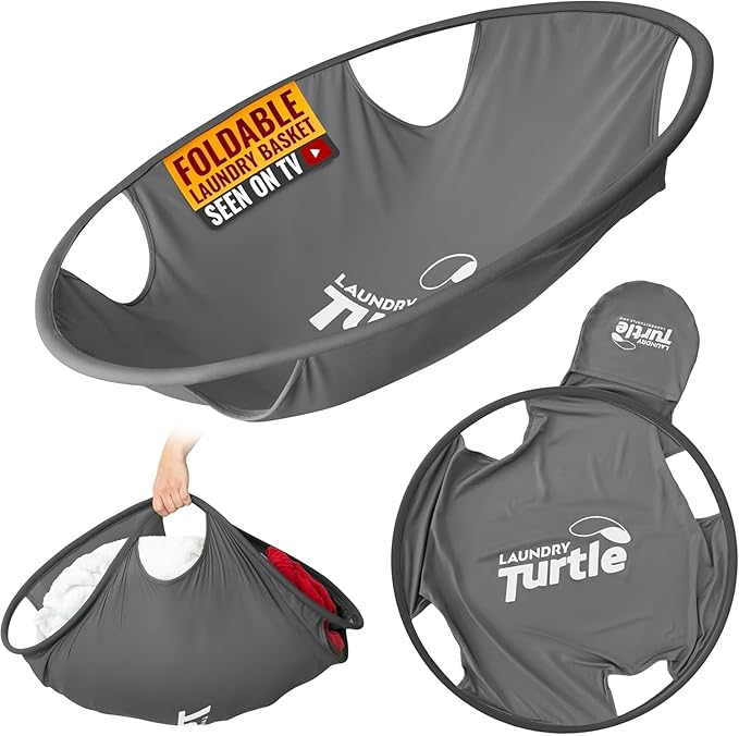 Laundry Turtle Collapsible Laundry Basket | Foldable Laundry Hamper & Collapsible Laundry Baskets | Portable Laundry Grabber for Dirty Clothes (Grey, Small)