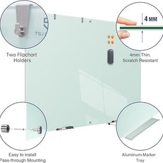 TSJ OFFICE Glass Dry-Erase Board - 72 x 48 Inches (6' X 4') Wall Mounted Glass Magnetic Whiteboard, Extra Large Frameless White Board for Office, Home & School
