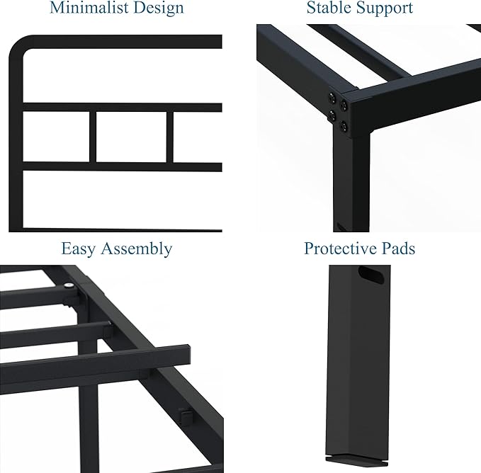 14 Inch Queen Bed Frame with Headboard No Box Spring Needed, Heavy Duty Metal Queen Size Platform with Steel Slat, Mattress Foundation, Easy Assembly, Noise Free, Black