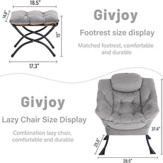 Cozy Lazy Chair and Ottoman, Large Contemporary Accent Lounge Chair Set, Leisure Upholstered Reading Armchair for Bedroom, Living Room, Dorm Rooms, Office