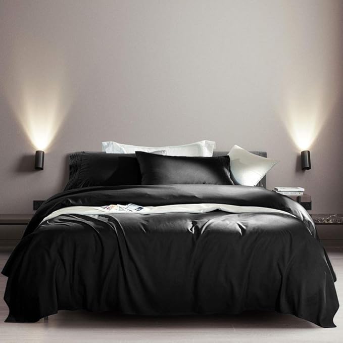 SONORO KATE Bed Sheet Set Super Soft Microfiber 1800 Thread Count Luxury Egyptian Sheets Fit 18-24 Inch Deep Pocket Mattress Wrinkle-4 Piece (Black, Twin XL)