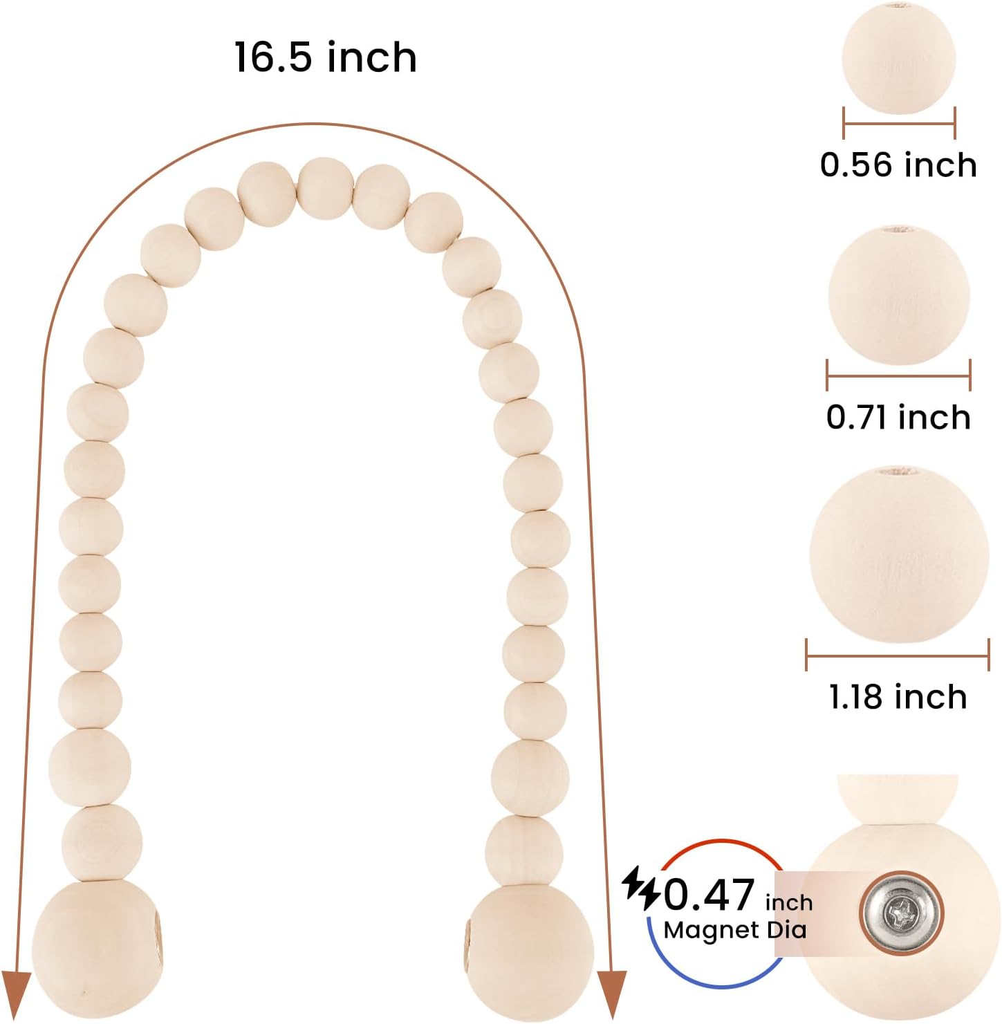 KLOGTSIND Magnetic Curtain Tiebacks, Curtain Tie Backs for Curtains 4 Pack, Wood Bead Curtain Tiebacks, Curtain Holders for Boho Bedroom Decor, Baby Nursery Decor, Farmhouse Decor Dormly