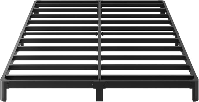 4 Inch Full Bed Frame Low Profile No Box Spring Needed, Heavy Duty Full Size Metal Platform Bed Frame with Rounded Corner Legs, Easy Assembly, Noise Free, Black