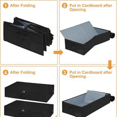 punemi Under Bed Storage Container, 2 Pack Underbed Storage Bags With Lid, Foldable Sturdy Clothes Storage Organizer W/ 3 Handles, Ultra Thick Fabric Blanket Shoe Storage Box, 30x15x6.7inch, Black