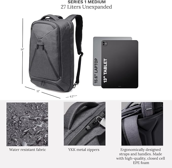 Knack Series 1 Laptop Backpack Fits up to 15 Inch - Knack Bags Carry-On Backpack, TSA Approved, Expandable Travel Backpacks (Savile Gray, Medium)