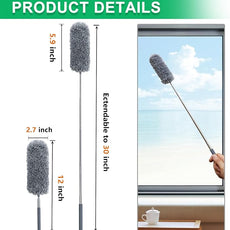 2 Pack Microfiber Feather Duster for Cleaning, Hand Washable Dusters with Extendable Pole, Cleaning Tools for Office, Car, Window, Furniture, Ceiling Fan