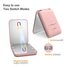 Kintion Rechargeable Pocket Mirror, Double Sided 1X/3X Magnification Compact Vanity Mirror, 3 Color Lights, Dimmable, Small and Portable Lighted Travel Mirror for Women Gifts, Wheat Straw Pink