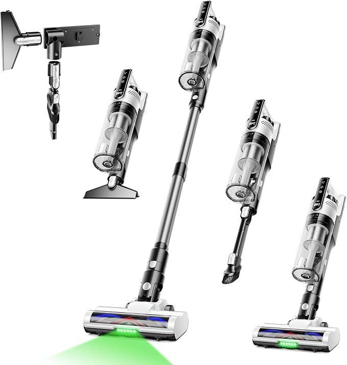 Trucozie Cordless Vacuum Cleaner, Self-Standing Lightweight Stick Vacuum with 50 mins Runtime, Powerful Suction, Anti-Tangle Wireless Vacuum for Home, Hardwood Floor, Carpet, Pet Hair, White