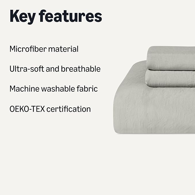 Amazon Basics Brushed Microfiber Comforter Set, Extra Soft with Natural Texture, 3-Piece, King, Grey