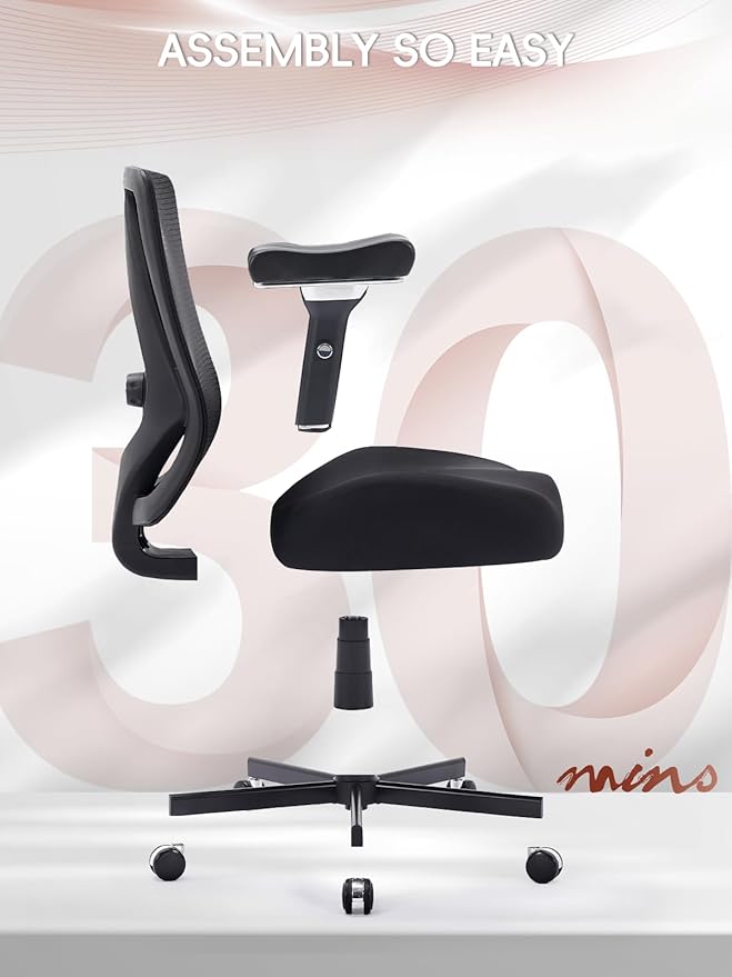 Big and Tall Office Chair 500lbs, Ergonomic Desk Chair with W Wide Thick Cushion, Executive Mesh Office Chair with Adjustable Lumbar Support & 4D Armrest, Computer Task Chairs for Heavy People, Black