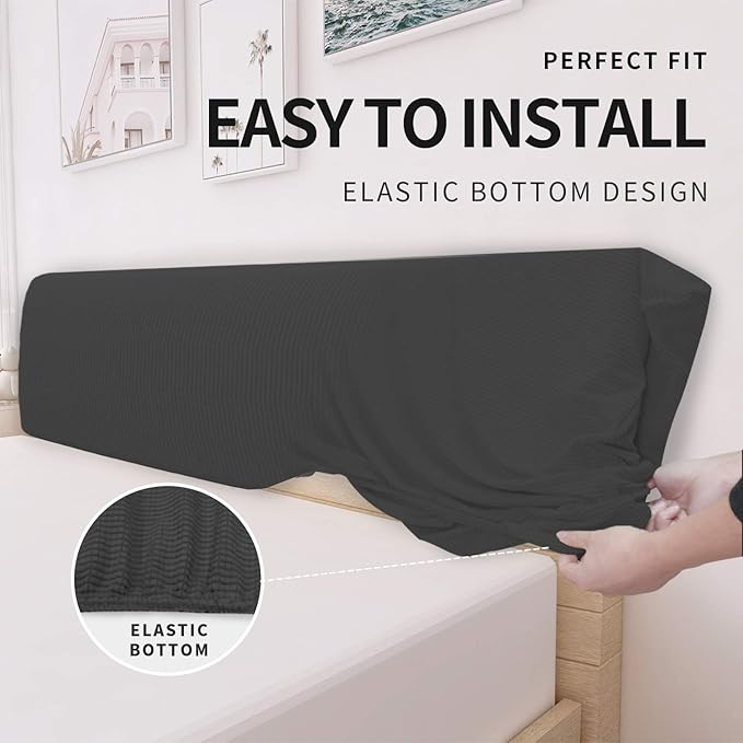 Easy-Going Stretch Bed Headboard Cover,Small Square Jacquard Headboard Slipcover, Dustproof Bed Head Cover for Bedroom (Twin,Dark Gray)