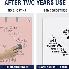 TSJ OFFICE Glass Dry-Erase Board - 48 x 36 Inches Wall Mounted Magnetic Whiteboard, Large Frameless Glass White Board for Office, Home & School, Pink