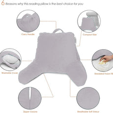 Nestl Reading Pillow with Shredded Memory Foam, Designed for Sitting Up in Bed and Couch, Back and Arms Adjustable Support for Adult & Teens Backrest Pillows for Reading, Washable Cover, Grey Lavender