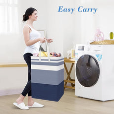 BlissTotes 3-Pack Laundry Basket, Freestanding＆Waterproof Laundry Hamper, Collapsible Tall Clothes Hamper with Easy Carry Handles for Clothes, Towels in the Family and Dorm,Gradient Blue,75L