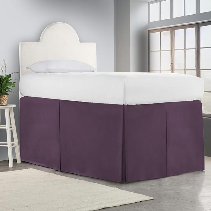 600TC -Dorm Bed Skirt - Split Corner Tailored Dorm Sized Bed Skirt - Dorm Room Essentials - Dorm Bed Skirt 100% Egyptian Cotton - Dorm Décor Bed Skirt Twin XL - 60" Drop (Plum, Solid)