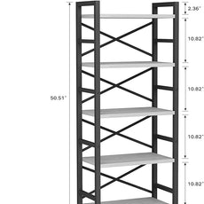 Homeiju Organization and Storage, 5 Tier Bookshelf, Tall Bookcase with Shelves, Wood and Metal Book Shelf Storage Organizer, Industrial Display Standing Shelf Unit for Bedroom, White