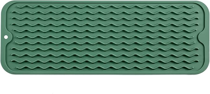 Silicone Dish Drying Mat for Multiple Usage,Easy clean,Eco-friendly,Heat-resistant Silicone Mat for Kitchen Counter,Sink,Bar,Bottle,or Cup Green M 17 inches x 6 inches