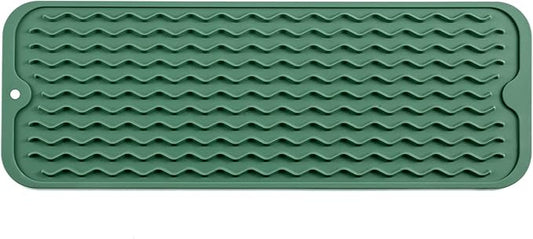 Silicone Dish Drying Mat for Multiple Usage,Easy clean,Eco-friendly,Heat-resistant Silicone Mat for Kitchen Counter,Sink,Bar,Bottle,or Cup Green M 17 inches x 6 inches