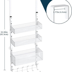 Consumest Over The Door Hooks Organizer - 4 Tier Door Coat Rack with 3 Baskets and 12 Hooks, Stainless Steel Towel Hanger for Bedroom, Bathroom, Living Room, White