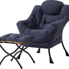 Tiita Lazy Chair with Ottoman, Modern Large Accent Lounge Armchair, Comfy Leisure Sofa Reading Chair with Footrest for Bedroom, Living Room, Dorm Rooms, Garden and Courtyard, Navy