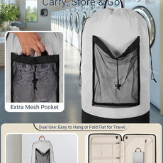 Laundry Bag with Shoulder Straps and Mesh Pocket Laundry Backpack Large Portable Laundry Hamper for College Laundromat Apartment