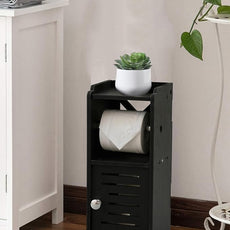 AOJEZOR Toilet Paper Holder Stand: PVC Freestanding Bathroom Cabinet Storage for Apartment Dwellers - Slim Bathroom Storage - Black