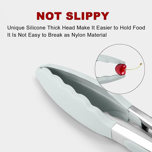 2 Pack Warm Grey Kitchen Tongs, Premium Silicone BPA Free Non-Stick Stainless Steel BBQ Cooking Grilling Locking Food Tongs, 9-Inch & 12-Inch