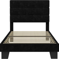 SHA CERLIN Twin Platform Bed Frame with Velvet Upholstered Headboard, Mattress Foundation with Strong Wooden Slats Support, No Box Spring Needed, Black