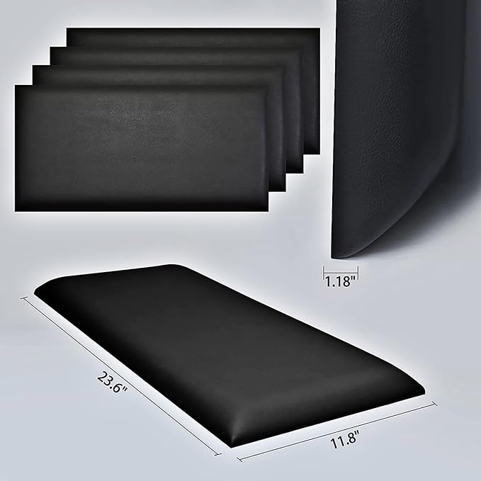 3D Anti-Collision Wall Padding, Peel & Stick Upholstered Panels, Queen Headboard, Playroom Decorative Protection, Pack of 2 Panels - 23.6' X 11.8' (Black)