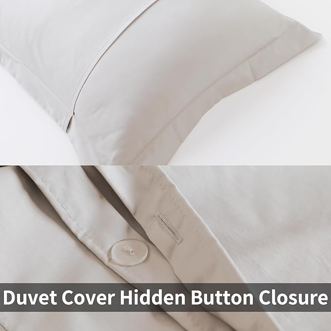 Full Duvet Cover Set Light Beige, 100% Egyptian Cotton 3Pcs - 1 Duvet Cover (No Insert) with 2 Pillowshams, 400 Thread Count Super Soft Comforter Cover with Corner Ties(80x90 Inches, Light Beige)