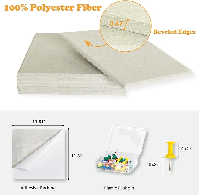 Thick Cork Board Tiles for Wall with Push Pins, 36"x24"x0.47" Bulletin Board Sets, Self-Adhesive Pin Board | Magrowill 6 Packs Felt Panels for Office Home Classroom Dorm