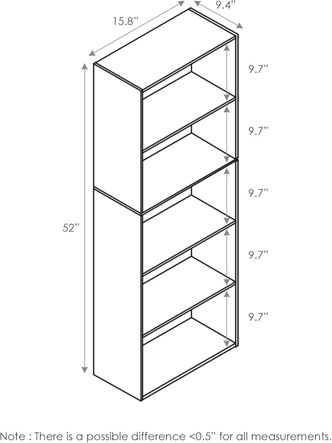 Furinno LUDER Book Shelf, 5-Cube Bookshelf, Bookcase with Open Shelf, 9.4 x 15.8 x 52, for Living Room, Bedroom, Home Office, White/Green