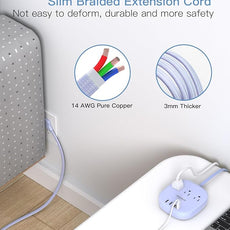 10Ft Flat Plug Power Strip, Purple Flat Extension Cord - 3 Outlets 4 USB Ports (2 USB C) Desktop Charging Station, Cruise Ship Power Strip with No Surge Protection for Travel, Dorm Room Essentials