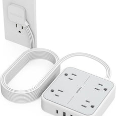 Surge Protector Flat Extension Cord 15Ft, TESSAN Flat Plug Power Strip with 4 Outlets 3 USB Ports (1 USB C), 900 Joules Protection, Multiple Wall Outlet Extender Suitable for Home Office Dorm, Grey