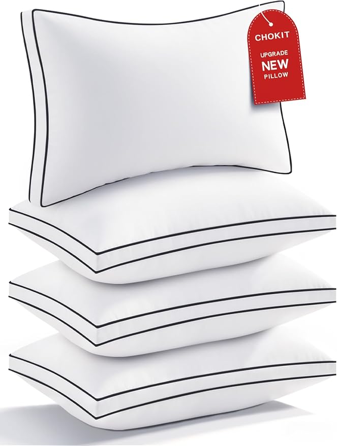 Premium Pillows Queen Size Set of 4, Fluffy and Supportive 7D Down Alternative Bed Pillows, Luxury Soft Hotel Quality Gusseted Pillow for Side Back Stomach Sleepers, Relief Neck Head and Shoulder Pain