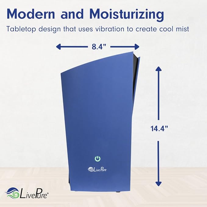 LP485HUM LivePure Ultrasonic Humidifier (8.5 x 6.5 x 14.5 in) - Long Lasting Mist Performance, Quiet Operation, Compact Humidifier for Home, Bedroom, Nursery, Office, and Dorms – White