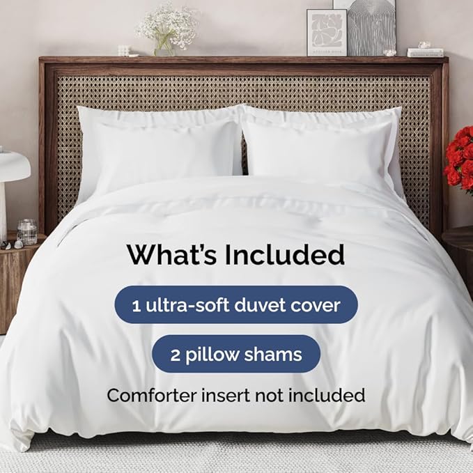 Duvet Cover Oversized King Size Set - Extra Soft Duvet Cover 120 x 98 with 2 Pillow Sham - Hotel Luxury, Easy Care & Fade Free with Zipper Closures & Ties - Comfy, Cozy Breathable Bedding Set (White)