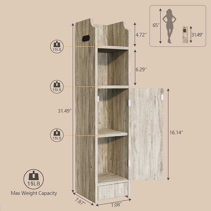 Small Bathroom Storage Cabinet, Toilet Paper Storage,Corner Floor Cabinet with Doors and Adjustable Shelf,Bathroom Organizer for Small Spaces Gray