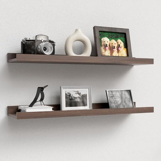 23.6 Inch Long Floating Shelves - 2 Set Farmhouse Wall Shelf for Bedroom, Nursery Book Shelf with Lip, Picture Ledge Shelf for Wall Decor Living Room Bathroom Kitchen - Walnut
