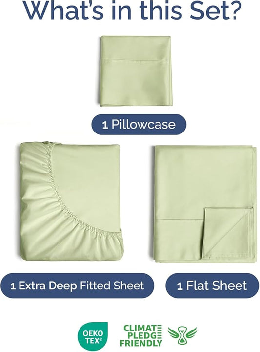 Extra Deep Pocket Twin XL Sheets - 3 Piece Breathable & Cooling Bed Sheets - Hotel Luxury Bed Sheet Set - Soft, Wrinkle Free & Comfy - Easily Fits Extra Deep Mattresses - Light Sage Green Sheets Set