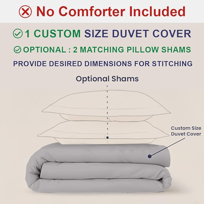 Kotton Culture Custom Duvet Cover-100% Egyptian Cotton Sateen 600 Thread Count Ultra Soft Premium Breathable Customizable Comforter Cover(Desired Dimensions)- Zipper Closure & 7 Internal Ties - Silver